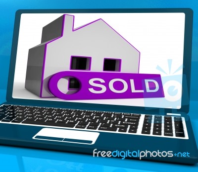 Sold House Laptop Shows Successful Offer Or Auction Stock Image