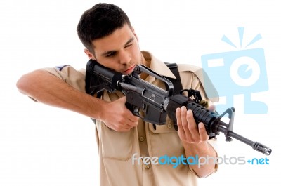 Soldier aiming With Gun Stock Photo