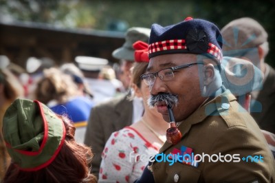 Soldier Enjoying His Pipe At The Goodwood Revival Stock Photo