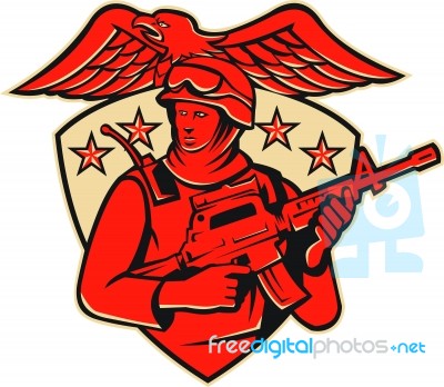 Soldier Swat Policeman Rifle Eagle Retro Stock Image