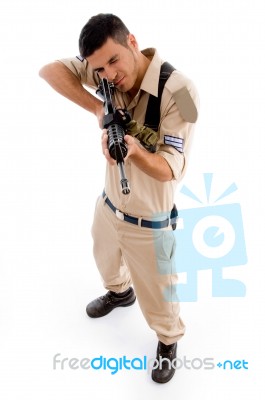 soldier Targeting with weapon Stock Photo