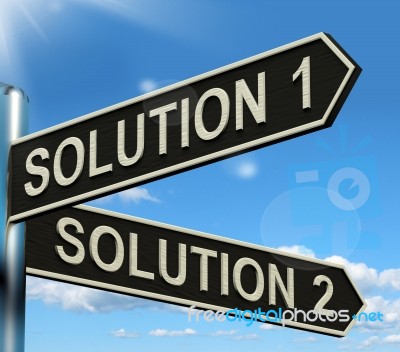 Solution 1 Or 2 Signpost Stock Image