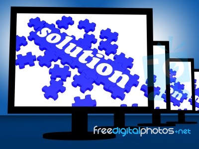 Solution On Monitors Shows Solving Problems And Achieving Result… Stock Image