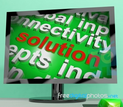 Solution Word Screen Cloud Shows Achievement Resolution Solving Stock Image