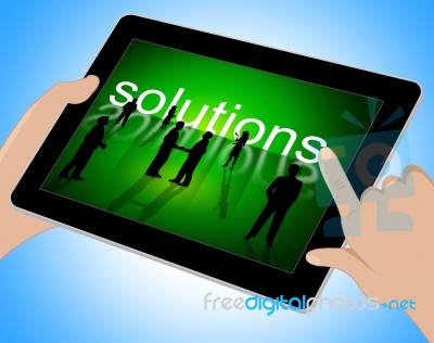 Solutions Tablet Represents Web Tablets And Technology Stock Image