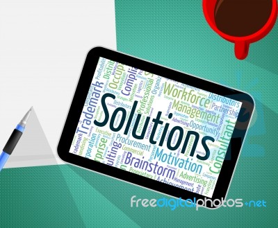 Solutions Word Represents Solve Wordcloud And Resolve Stock Image