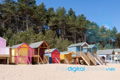 Some Brightly Coloured Beach Huts In Wells Next The Sea Stock Photo