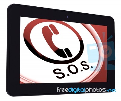 Sos Tablet Shows Call For Urgent Help Stock Image