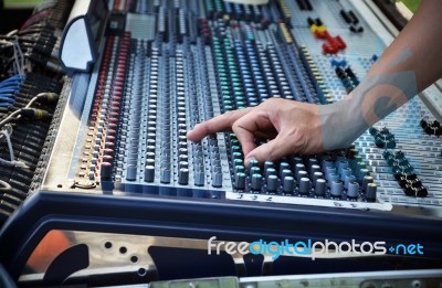 Sound Engineer Works With Sound Mixer Stock Photo