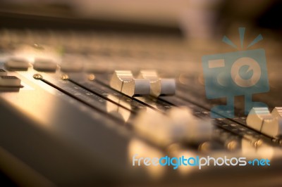 Sound Mixer Faders Close Up Stock Photo