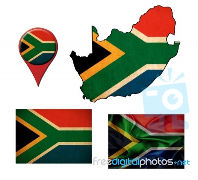 South Africa Flag, Map And Map Pointers Stock Image