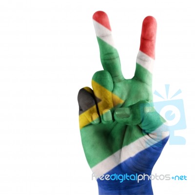 South Africa Flag On Hand Stock Photo