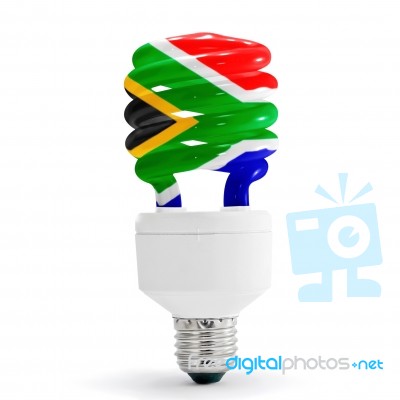 South African Flag On Energy Saving Lamp Stock Photo