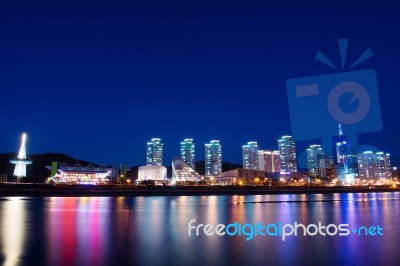 South Korea Skyline At Night Stock Photo