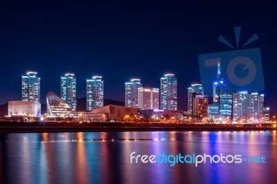 South Korea Skyline At Night Stock Photo