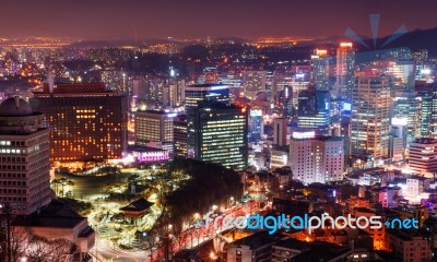 South Korea Skyline At Night Stock Photo