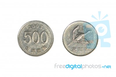 South Korean Won Coins Stock Photo