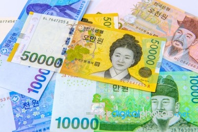 South Korean Won Currency Stock Photo