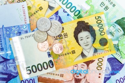 South Korean Won Currency Stock Photo