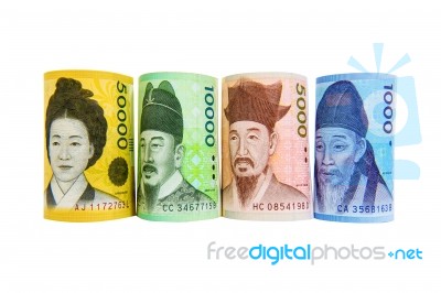 South Korean Won Currency Stock Photo