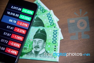 South Korean Won Currency And Finance Business. Business Concept… Stock Photo