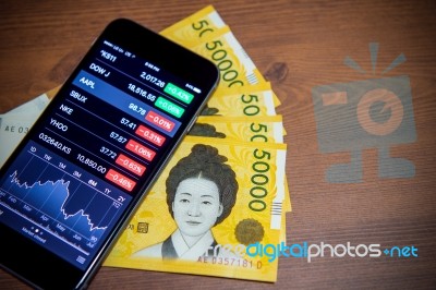 South Korean Won Currency And Finance Business. Business Concept… Stock Photo