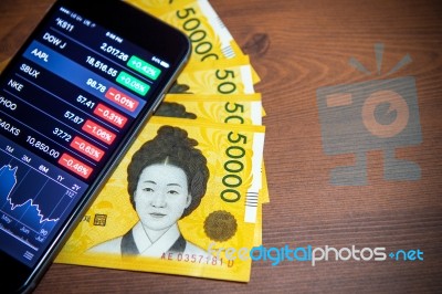 South Korean Won Currency And Finance Business. Business Concept… Stock Photo