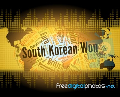 South Korean Won Means Foreign Exchange And Coinage Stock Image