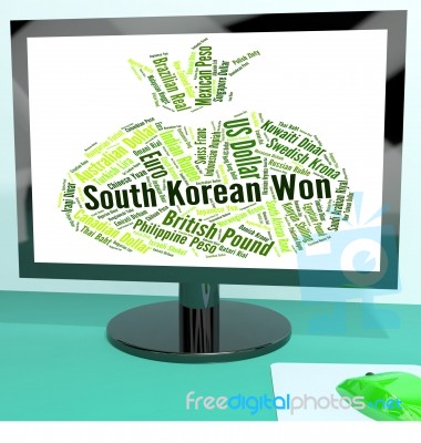 South Korean Won Represents Foreign Currency And Coinage Stock Image