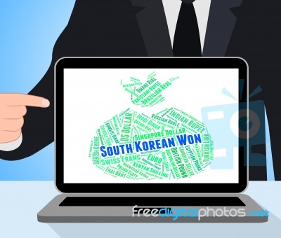 South Korean Won Represents Worldwide Trading And Currencies Stock Image