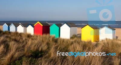 Southwold, Suffolk/uk - May 31 : Colourful Beach Huts At Southwo… Stock Photo