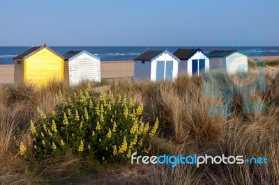 Southwold, Suffolk/uk - May 31 : Colourful Beach Huts In Southwo… Stock Photo