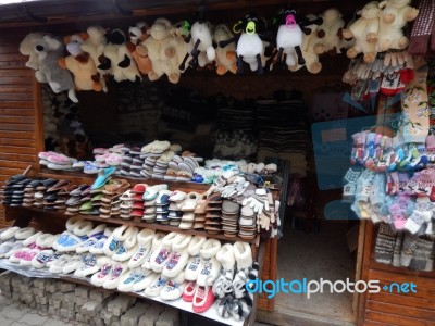 Souvenir Shop With Woolen And Textile Goods  Stock Photo