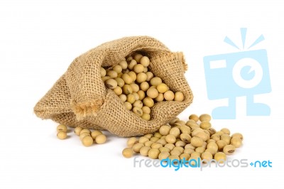 Soy Bean With Sack Isolated Stock Photo