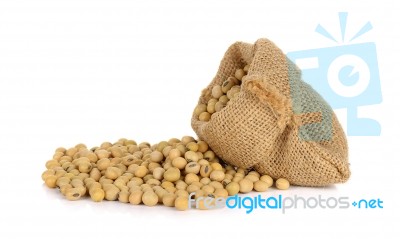 Soy Bean With Sack Isolated Stock Photo