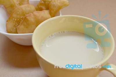 Soy Milk And Dough Sticks Stock Photo