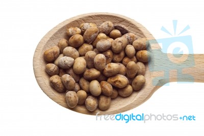 Soyabeans On Wooden Spoon Stock Photo