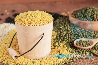 Soybeans On Table Stock Photo