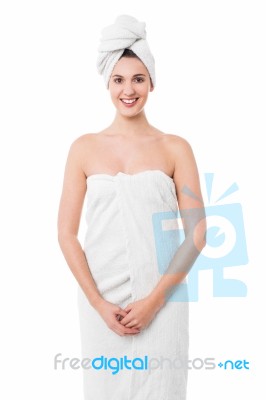 Spa Woman All Ready To Get Treatment Stock Photo