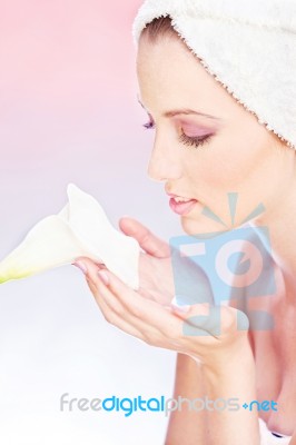 Spa Woman And Flower Stock Photo