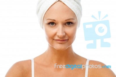 Spa Woman With Towel Wrapped Stock Photo