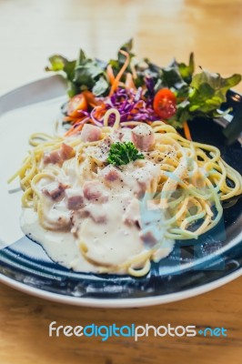 Spaghetti Carbonara Stock Photo