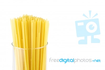 Spaghetti Pasta On A Glass Container Stock Photo