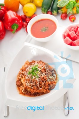 Spaghetti Pasta With Bolognese Sauce Stock Photo