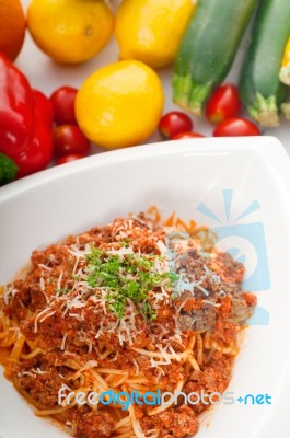 Spaghetti Pasta With Bolognese Sauce Stock Photo