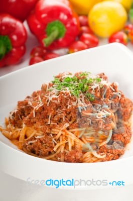 Spaghetti Pasta With Bolognese Sauce Stock Photo