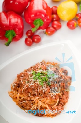 Spaghetti Pasta With Bolognese Sauce Stock Photo