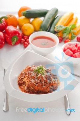 Spaghetti Pasta With Bolognese Sauce Stock Photo