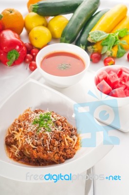 Spaghetti Pasta With Bolognese Sauce Stock Photo