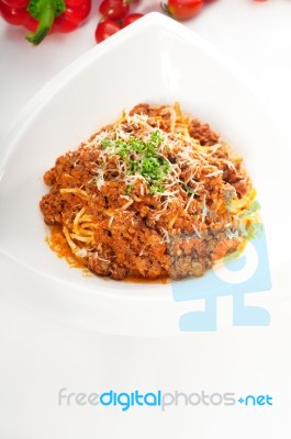 Spaghetti Pasta With Bolognese Sauce Stock Photo